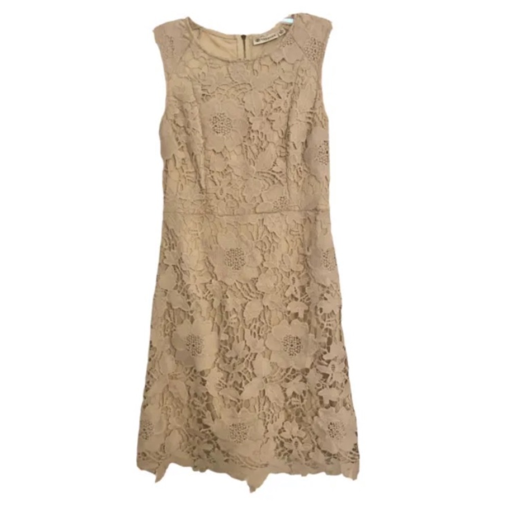 Versona embroidered floral overlay sleeveless sheath fit and flare midi dress